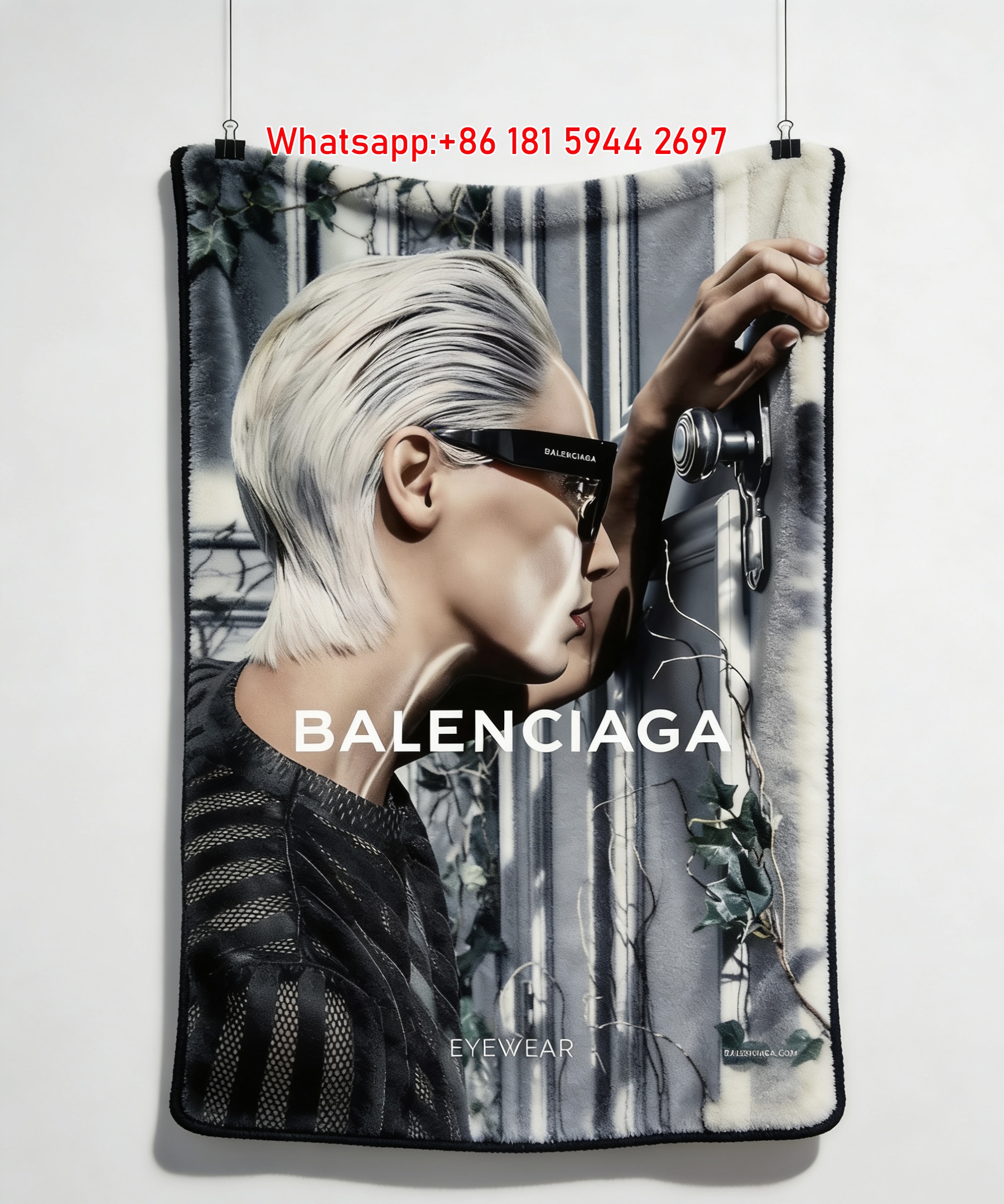 Balenciaga Eyewear Futuristic Portrait Flannel Throw Blanket for Sofa Couch Wall Decor BA116